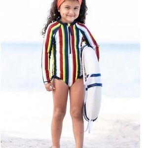 Ruffle Butts Rugged Butts girls 12 sunset Striped long sleeve one piece Swimsuit